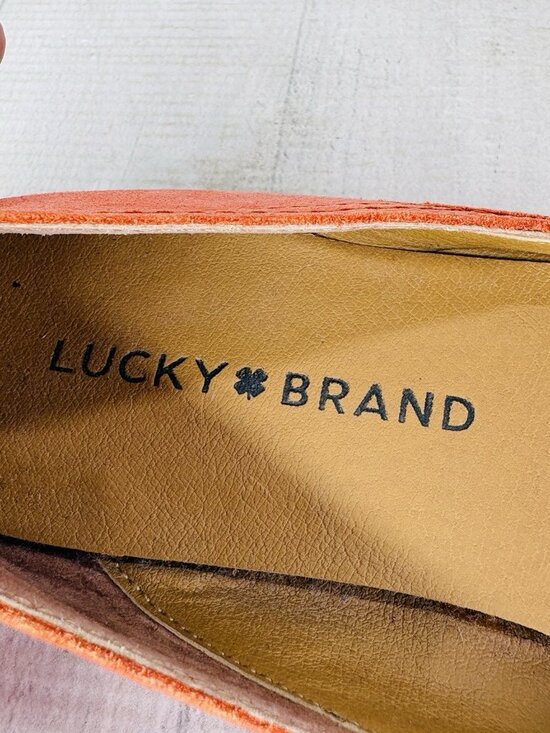 Lucky Brand ALBA Grenadine Hard Rock Orange Leather Square Toe Flat Shoe Sz 6 M - Picture 12 of 16